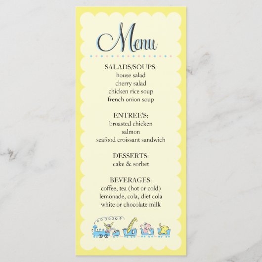 Retro Animal Train  | Menu Baby shower (Voorkant)