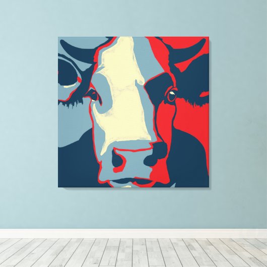 Retro Animal Wall Pop Art Koe Portret Canvas Afdruk (Insitu (Houten vloer))