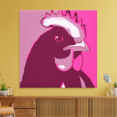 Retro Animal Wall Pop Art Pink Chicken Portrait Canvas Afdruk (Insitu (Woonkamer))