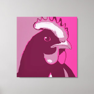Retro Animal Wall Pop Art Pink Chicken Portrait Canvas Afdruk
