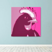 Retro Animal Wall Pop Art Pink Chicken Portrait Canvas Afdruk (Insitu (Houten vloer))