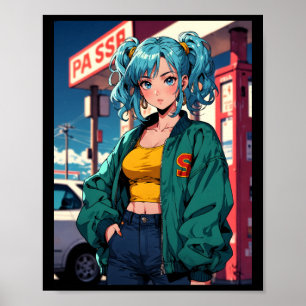 Retro Anime Benzinepomp Meisje Vintage Straat Mode Poster