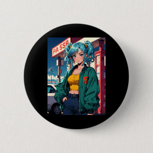 Retro Anime Benzinepomp Meisje Vintage Street Mode Ronde Button 5,7 Cm