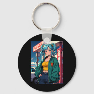 Retro Anime Benzinepomp Meisje Vintage Street Mode Sleutelhanger