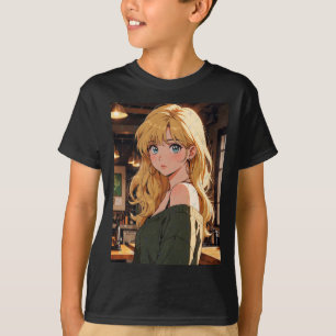 Retro Anime Café Meisje Warme Gezellige Sfeer Stic T-shirt