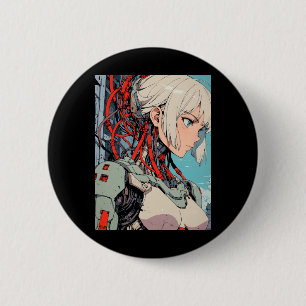 Retro Anime Cybernetische Android Meisje Futuristi Ronde Button 5,7 Cm