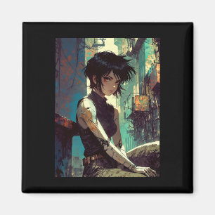 Retro Anime Cyberpunk Meisje Dystopische Toekomst Magneet