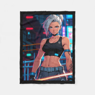 Retro Anime Cyberpunk Meisje Neon Street Fighter S Fleece Deken