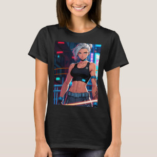 Retro Anime Cyberpunk Meisje Neon Street Fighter S T-shirt