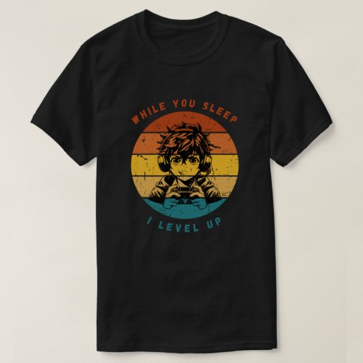 Retro Anime Gamer "I Level Up" Tee T-shirt (Design voorkant)