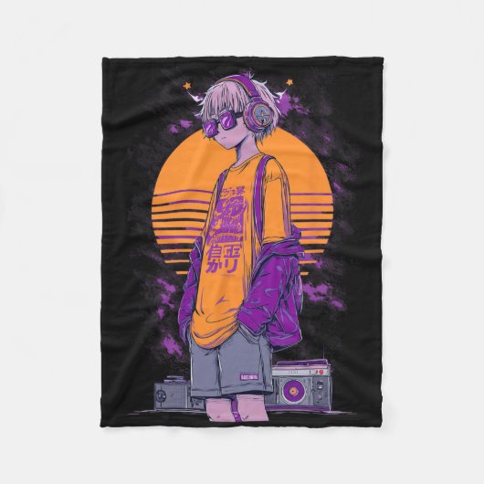 Retro Anime Gamer Jongen Fleece Deken (Voorkant)