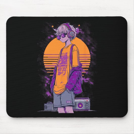 Retro Anime Gamer Jongen Muismat (Voorkant)