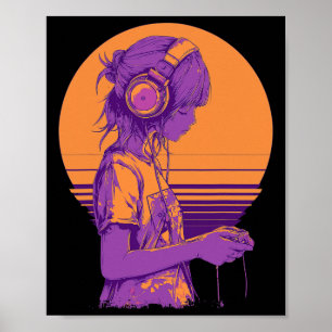 Retro Anime Gamer Meisje  Poster