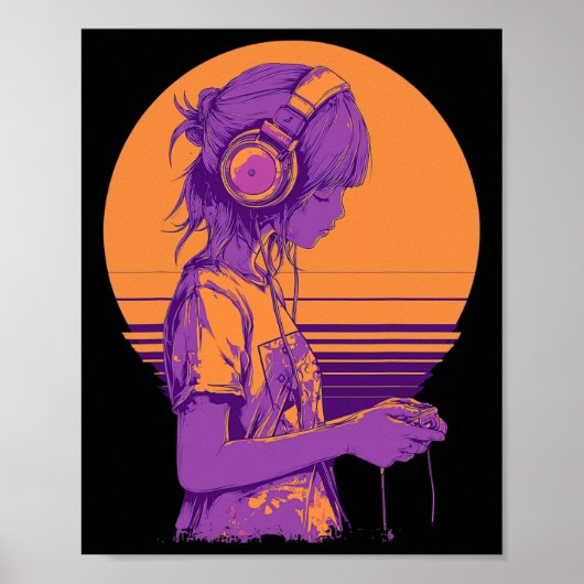 Retro Anime Gamer Meisje Poster (Voorkant)