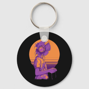 Retro Anime Gamer Meisje Sleutelhanger