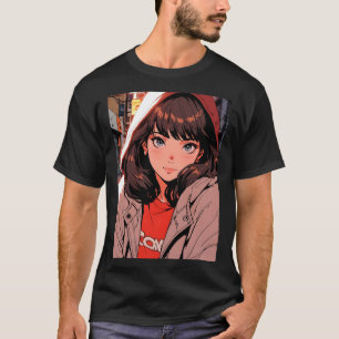 Retro Anime Gezellige Trui Meisje Nacht Stadslicht T-shirt