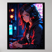 Retro Anime Girl Gamer Cyberpunk Streaming Setup S Poster (Voorkant)