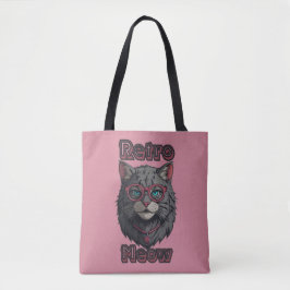 Retro Anime Grijs Kat Ronde bril Tote Bag