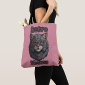 Retro Anime Grijs Kat Ronde bril Tote Bag (Dichtbij)