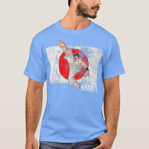Retro Anime Japan Flag Karate Fighter Maetobi Geri T-shirt