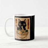 Retro Anime Kawaii Black Cat Eating Ramen Noodles  Koffiemok (Links)