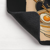 Retro Anime Kawaii Black Cat Eating Ramen Noodles  Muismat (Hoek)