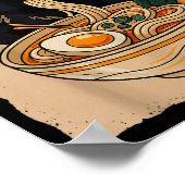 Retro Anime Kawaii Black Cat Eating Ramen Noodles  Poster (Hoek)