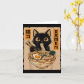 Retro Anime Kawaii Zwarte Kat Eet Ramen Noedels  Kaart (Gele Bloem)