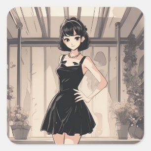 Retro Anime LBD Art Decal - Limited Edition Vierkante Sticker