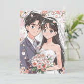 Retro anime paar bruiloft kaart (Staand voorkant)