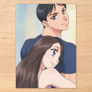 Retro Anime Romance: Teder Omhelzing Acryl Uitnodigingen