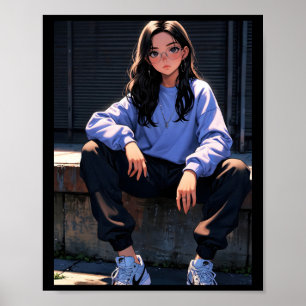 Retro Anime Streetwear Meisje Cool Urbane Vibes St Poster