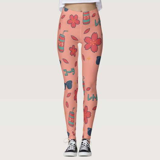 Retro Anime Vacation Icons – Kawaii Neon Leggings (Voorkant)