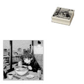Retro Anime Wood Art Stamp – manga stijl Rubberstempel (Gestempeld)