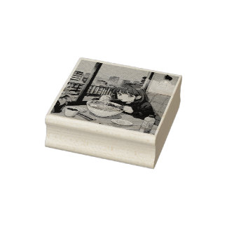 Retro Anime Wood Art Stamp –  manga stijl Rubberstempel