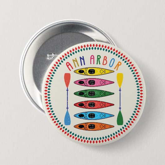 Retro Ann Arbor Kayaking Ronde Button 7,6 Cm (Voorkant /achterkant)