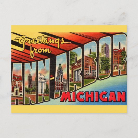 Retro Ann Arbor Michigan Groet Briefkaart (Voorkant)
