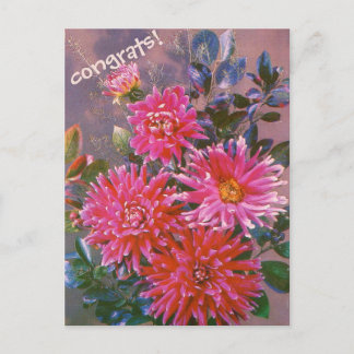 Retro ansichtkaart boeket van roze dahlia's feestdagenkaart