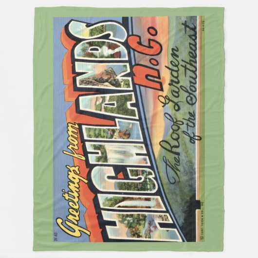 Retro ansichtkaart fleece deken Highlands NC (Voorkant)