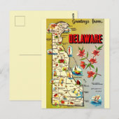 Retro ansichtkaart met kaart van Delaware (Voorkant / Achterkant)