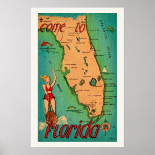Retro ansichtkaart van Florida print
