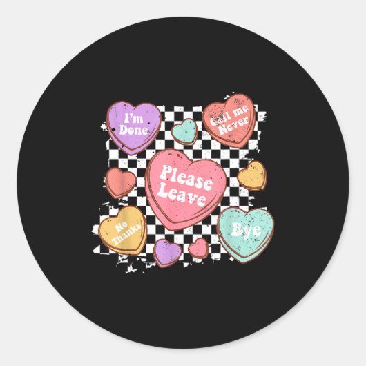 Retro Anti Valentines Funny Valentine Candy Heart Ronde Sticker (Voorkant)