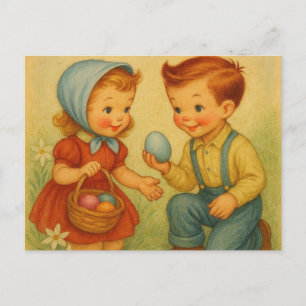 Retro/antiek 1950j jaren paaseieren zoeken feestdagenkaart