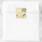 Retro  Antiek Bloemenperkament Custom Vierkante Sticker (Tas)
