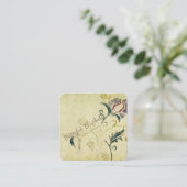 Retro  Antiek Bloemenperkament Effect Vierkante Visitekaartje (Staand voorkant)