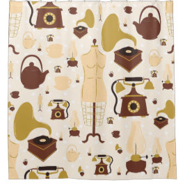 retro antiek fonograaf Mannequin Sepia Douchegordijn