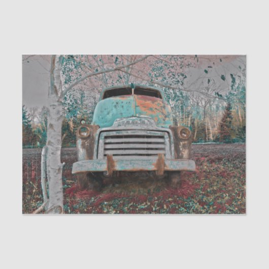 Retro  Antiek Rustic Blauwgroen Bruin Gray Truck Tissuepapier (Voorkant)