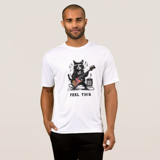 *~* Retro AP91 Bas Gitaar Muziek Cat Player T-shirt (Voorkant volledig)
