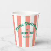 Retro Après Pickle Ball Social Club Pink Stripe Papieren Bekers (Achterkant)