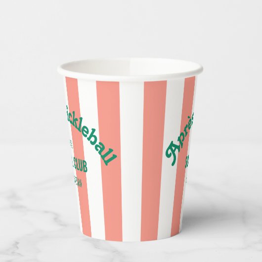 Retro Après Pickle Ball Social Club Pink Stripe Papieren Bekers (Links)